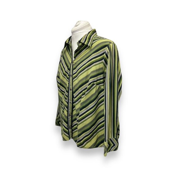 Vintage Lane Bryant Womens Striped Blouse Size 18/20 Long Sleeve Button-Down Cot - Picture 2 of 8